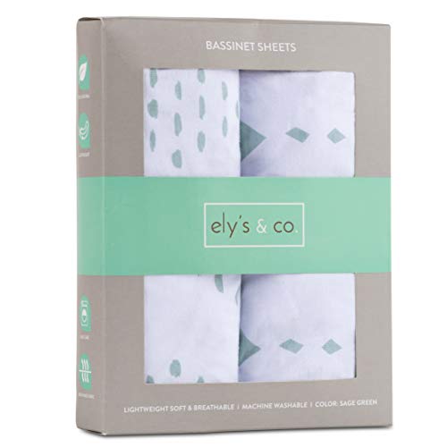 Elys Co Bassinet Sheets 2-Pack Neutral Grey Sage Diamond