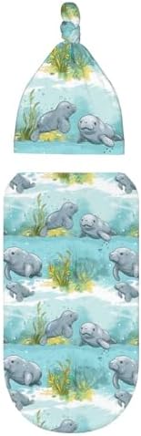Muishi Ocean Florida Manatee Swaddle Blanket Hat Set