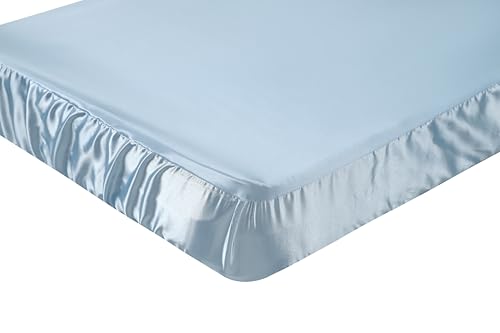 Knlpruhk Pure Mulberry Silk Crib Sheet 28x52 9 Deep Pocket Lt Blue