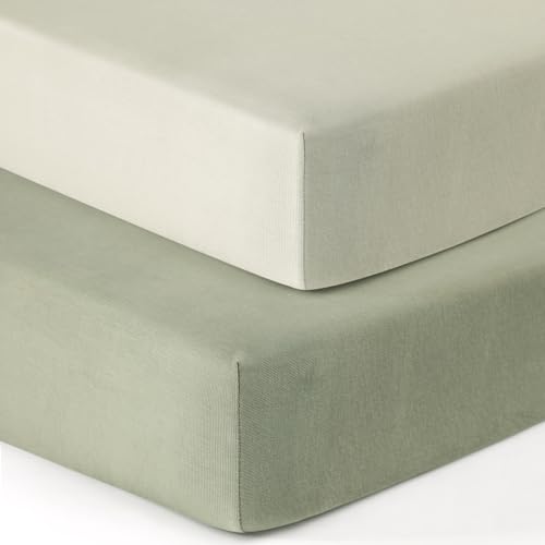 GRSSDER Jersey Crib Sheets Set 2 Pack Pale SageSage Ultra Soft Stretchy