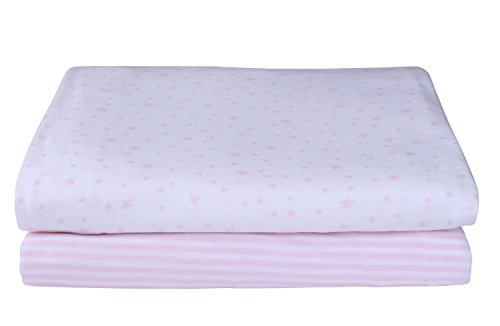 CLAIR DE LUNE Cotton Jersey Interlock Crib Sheets Stars Stripes Pink
