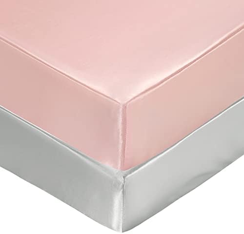 SiinvdaBZX 2 Pcs Satin Crib Sheets - Light Grey Pink