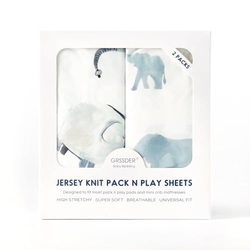 GRSSDER Pack n Play Sheets 2 Pack Elephant Print 1