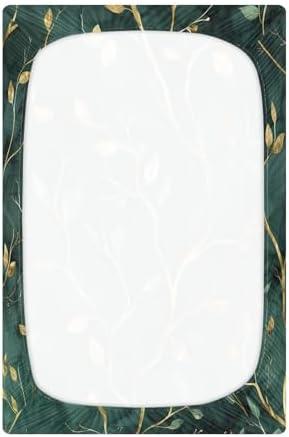 Wassud Gold Green Leaves Crib Sheets for Boys Girls