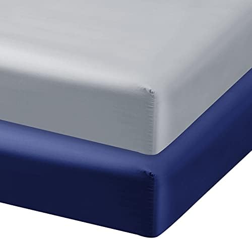 Biloban Satin Crib Sheets 2 Pack Grey Navy Ultra Soft Preshrunk