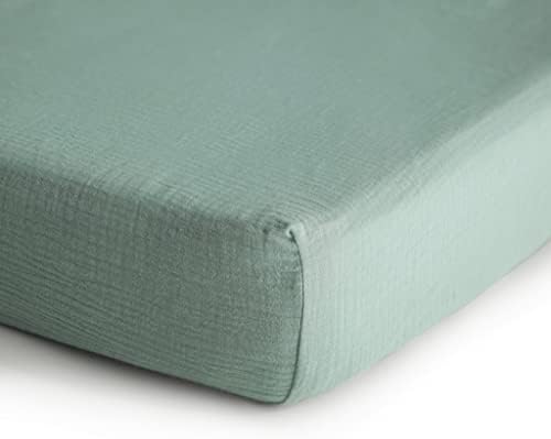Mushie Extra Soft Muslin Mini Crib Sheet - Roman Green