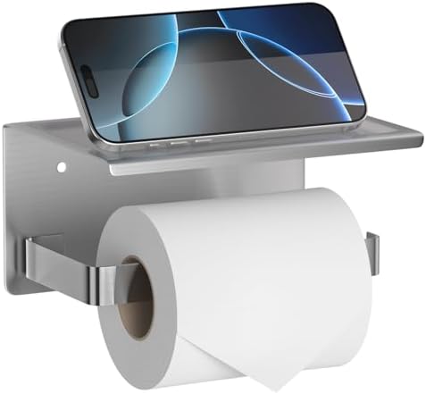 HITSLAM Brushed Nickel Toilet Paper Holder with Phone Shelf