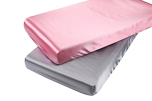 Tcmyyund Satin Crib Sheet Set 2 Pack Ultra Soft Silk Grey Pink