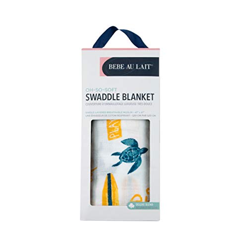 Bebe au Lait Oh So Soft Muslin Swaddle Blanket - Surf Design