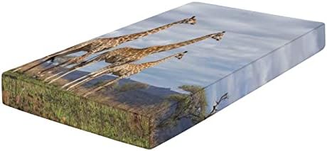 XISUNYA Wildlife Giraffe Crib Sheet Set Tan Blue 28x52