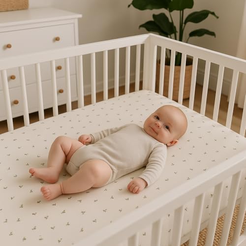 Elys Co Waterproof Crib Sheets 2 Pack Sage Berry Dot