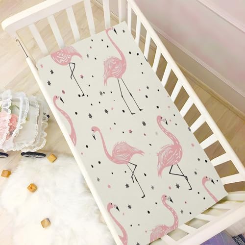 SUABO Summer Pink Flamingo Crib Sheets for Baby and Toddler