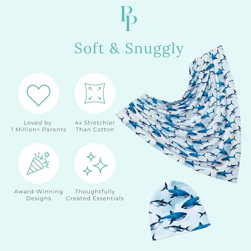 Posh Peanut Swaddle Blanket Beanie - Sharks Pattern