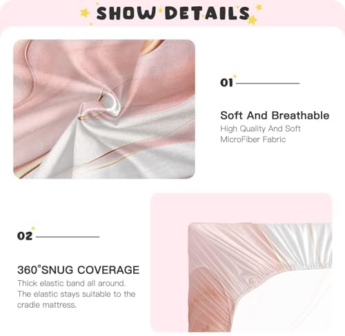 Wassud Rose Gold Marble Crib Sheets Pack and Play Fitted 27x39 Inch
