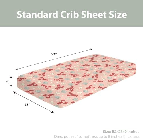 Red Coastal Lobsters Baby Crib Sheets 28x52 Inches 1
