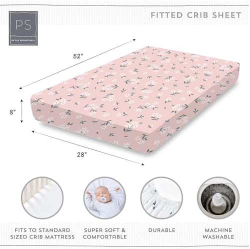 Plxthrk Crib Sheets Pink Daisy Flower 28x52x8