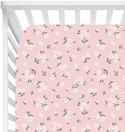 Plxthrk Crib Sheets Pink Daisy Flower 28x52x8