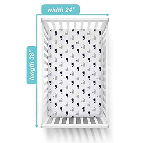 American Baby Company Natural Cotton Mini Crib Sheet 38 x 24 - Navy Whale