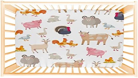 ANGELJUAN Soft Fitted Crib Sheet with Farm Animals Pattern 1