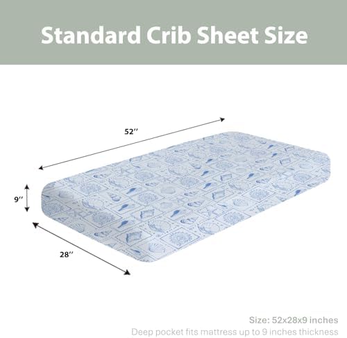 Blue Seashells Crib Sheets 52x28 Universal Fit