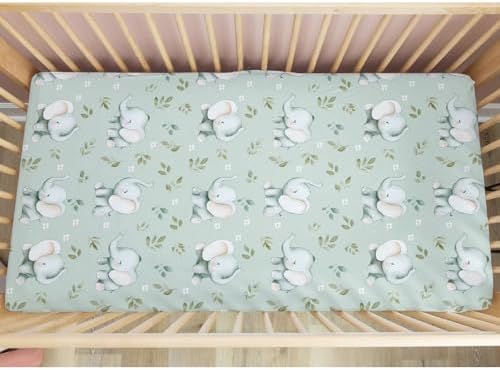 Pynnlts Cute Elephant Boho Leaves Crib Sheet