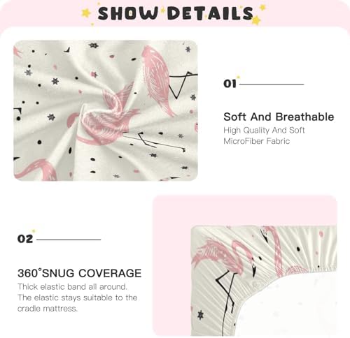 SUABO Summer Pink Flamingo Crib Sheets for Baby and Toddler