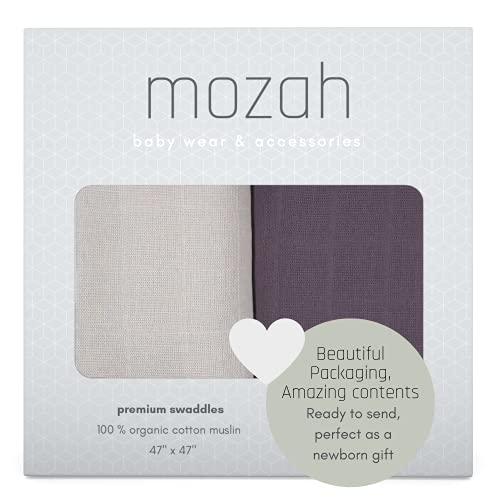 MOZAH Organic Muslin Swaddle Blankets 2 Pack