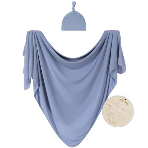 Kloovete Large Swaddle Blanket with Knotted Hat for Newborns