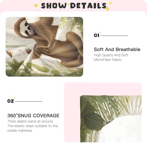 Jihqo Forest Sloth Crib Sheets for Pack N Play