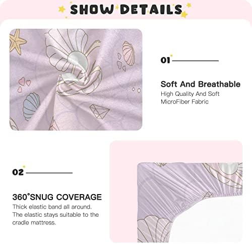 ALAZA Mermaid Tail Seashell Starfish Pink Crib Sheet