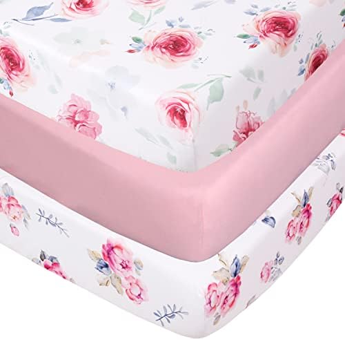 Belsden Pack of 3 Floral Crib Sheets for Baby Girl