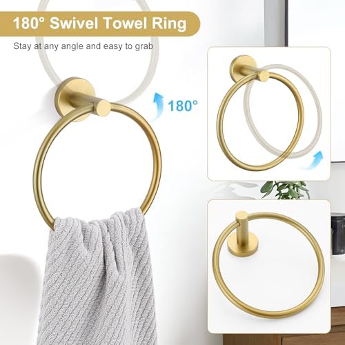 TQKAG 8-Piece Bathroom Hardware Set Brushed Gold Towel Bar Kit
