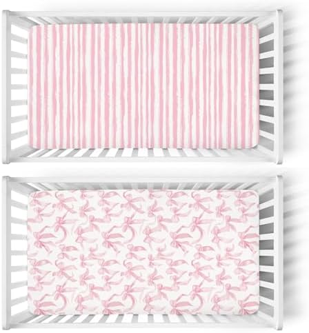 Pink Valentines Bows Crib Sheets 2 Pack