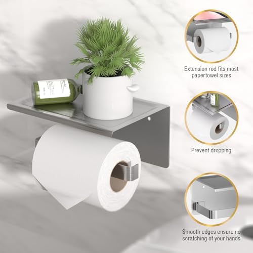 HITSLAM Brushed Nickel Toilet Paper Holder with Phone Shelf