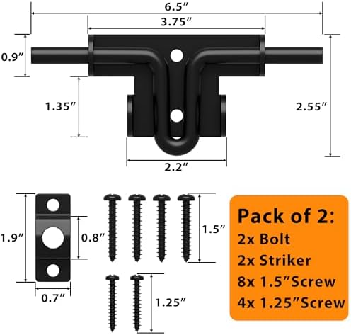 64 Inch Heavy Duty Slide Bolt Latch 2 Pack