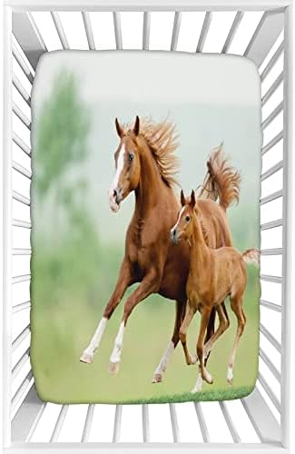 XISUNYA Horse Print Crib Sheet Set 28x52