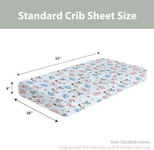 ZoUbqchY July 4th Cowboy Crib Sheets 52x28