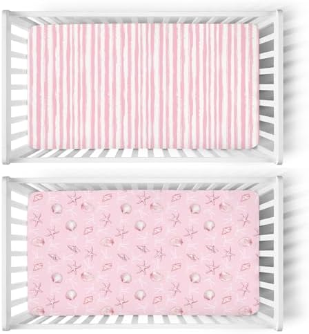 Pink Summer Conches Bows Sea Baby Crib Sheets 2 Pack