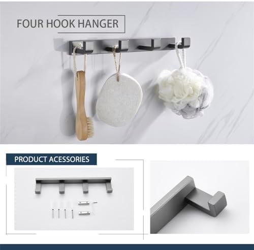 TAOLE Gray Double Towel Bar Bathroom Hardware Kit with 6 Hooks