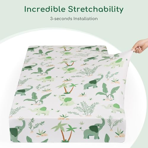 Yukkidds Pack and Play Sheets 2 Pack Green Elephant