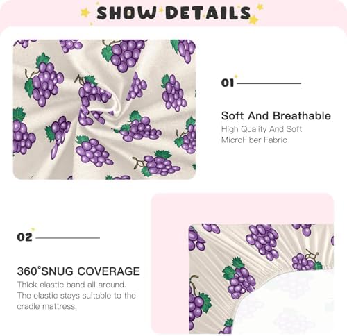 MNSRUU Crib Sheets for Boys Girls Grapes Pattern Fitted Playard Bedding