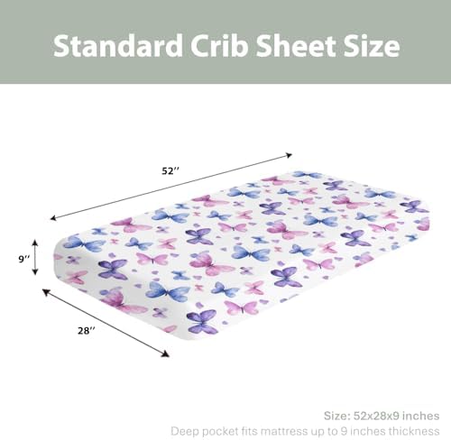 Purple Pink Butterflies Crib Sheets for Boy Girl 52x28