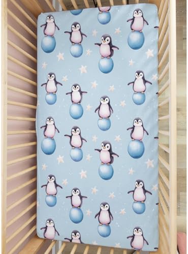 Cute Baby Penguins Stars Crib Sheet 52x28
