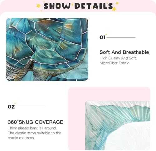 SUABO Sea Turtle Crib Sheets Stretchy Portable Sheets for Baby Toddler