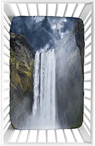 XISUNYA Decorative Crib Sheet Set Waterfall and Grand Cliffs Print
