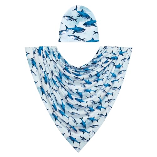 Posh Peanut Swaddle Blanket Beanie - Sharks Pattern