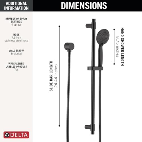 Delta Matte Black Handheld Shower with Hose and 4 Spray Options