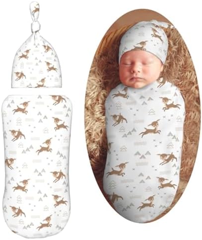 Muishi Cute Deer Swaddle Blanket Hat Set