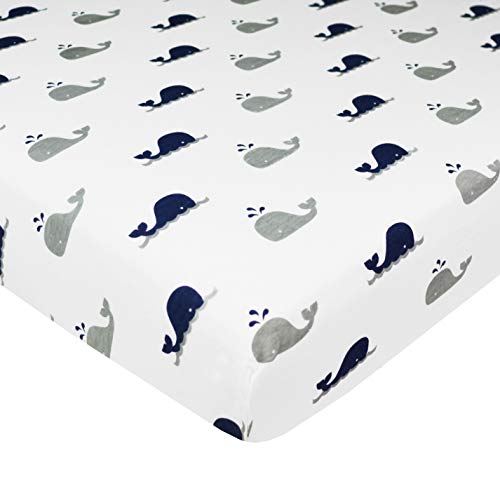American Baby Company Natural Cotton Mini Crib Sheet 38 x 24 - Navy Whale