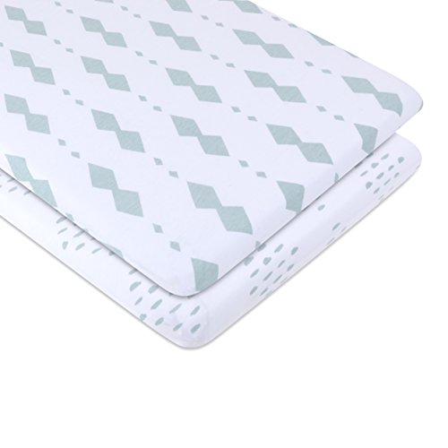 Elys Co Bassinet Sheets 2-Pack Neutral Grey Sage Diamond